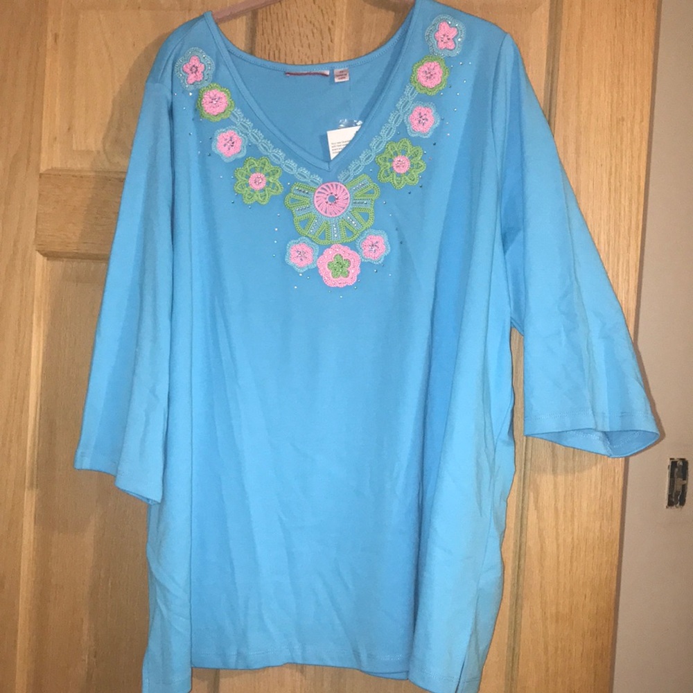 Womens 3X Blue flower top